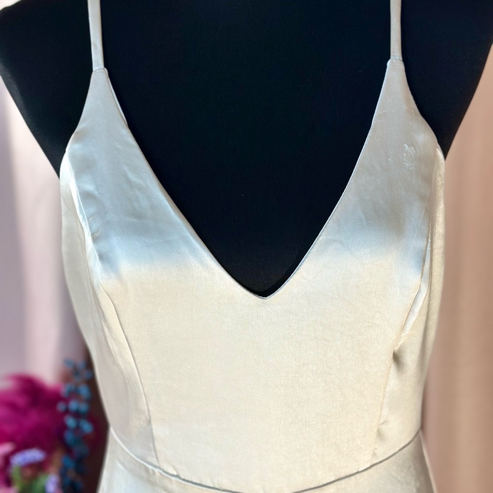 Lulus You're My Favorite Champagne Satin Slit Leg Jumpsuit - Picture 5 of 16